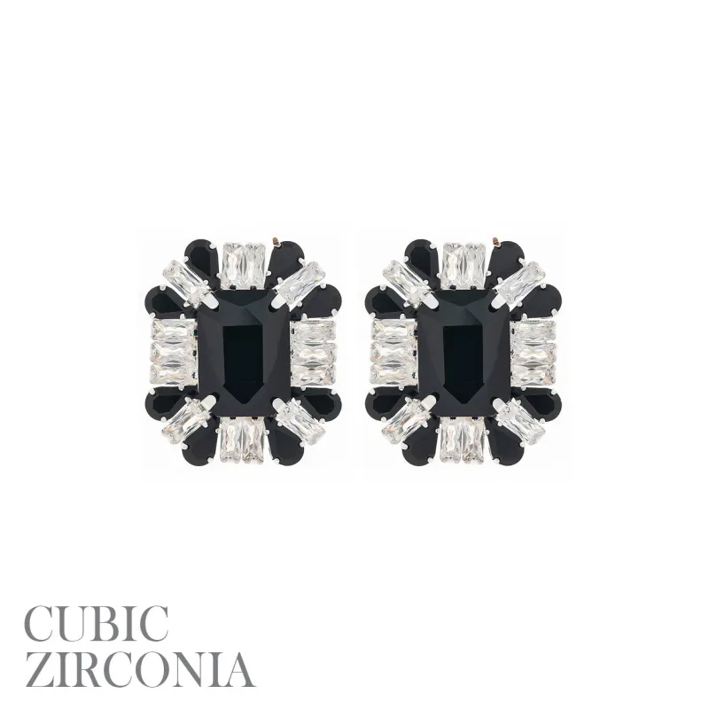 SILVER EARRINGS CLEAR BLACK CZ CUBIC ZIRCONIA STONES ( 27897 JTS ) sold by Oh My Jewelry