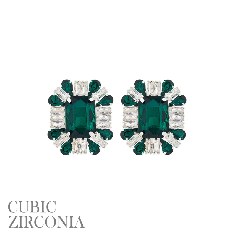 SILVER EARRINGS CLEAR GREEN CZ CUBIC ZIRCONIA STONES ( 27897 EMS ) made by Rebecca Minkoff