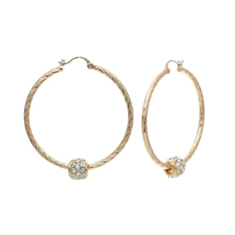 GOLD HOOP EARRINGS CLEAR STONES ( 0042 45 CRG ) sold by Oh My Jewelry