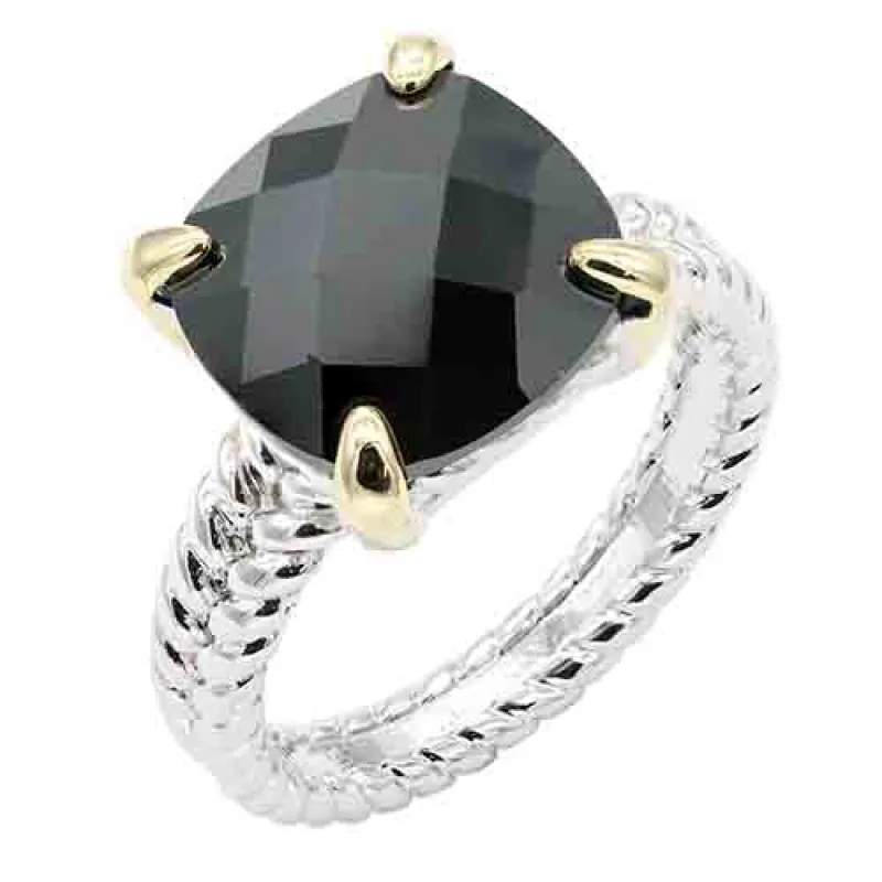 SILVER GOLD RING BLACK CZ STONE SIZE 7 ( 4603 BK ) sold by Oh My Jewelry