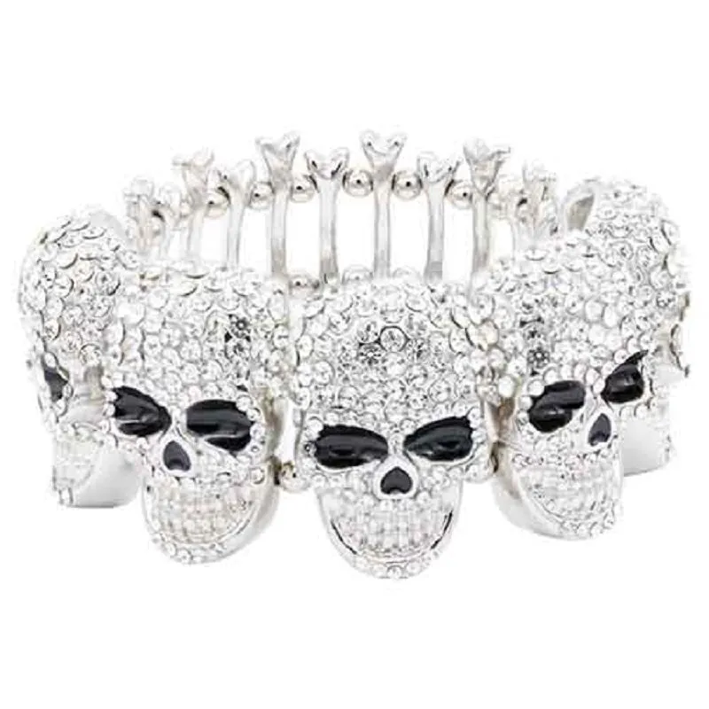 SILVER BRACELET SKULLS CLEAR STONES ( 2266 SVCL ) sold by Oh My Jewelry