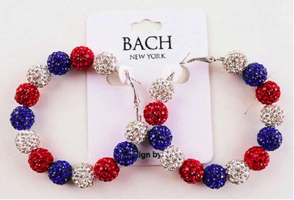 BALL HOOP EARRINGS AMERICAN FLAG COLOR ( ME2 AF3 ) made by Oh My Jewelry