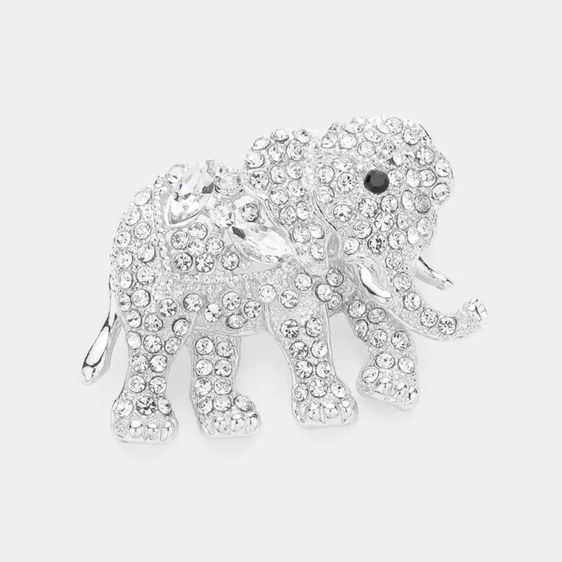 2" SILVER ELEPHANT BROOCH CLEAR STONES ( 06706 ) sold by Oh My Jewelry