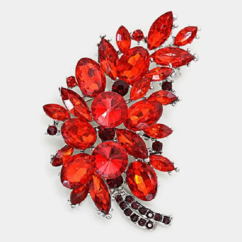 3" Red Rhinestone Brooch with Silver Accents ( 06197 RED ) made by Oh My Jewelry