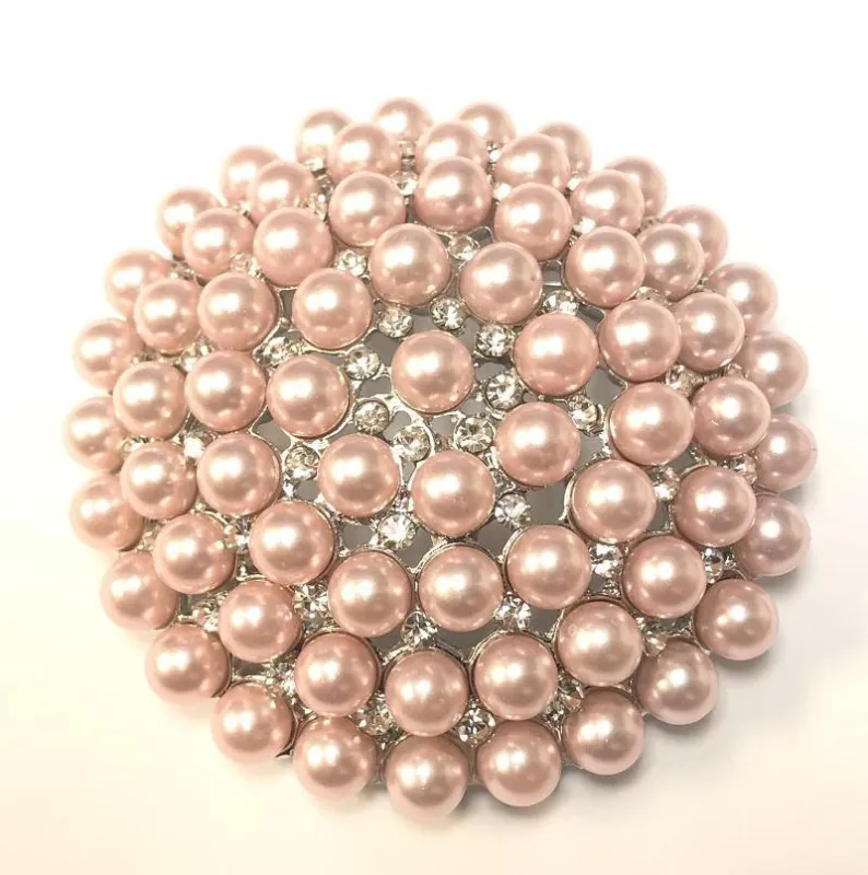 SILVER BROOCH CLEAR RHINESTONES PINK PEARLS ( 06691 PK ) sold by Oh My Jewelry