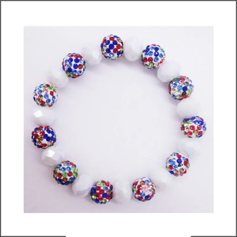 10MM RHINESTONE WHITE MULTI COLOR CRYSTAL BEADED STRETCH BRACELET ( 03 31 ) sold by Oh My Jewelry
