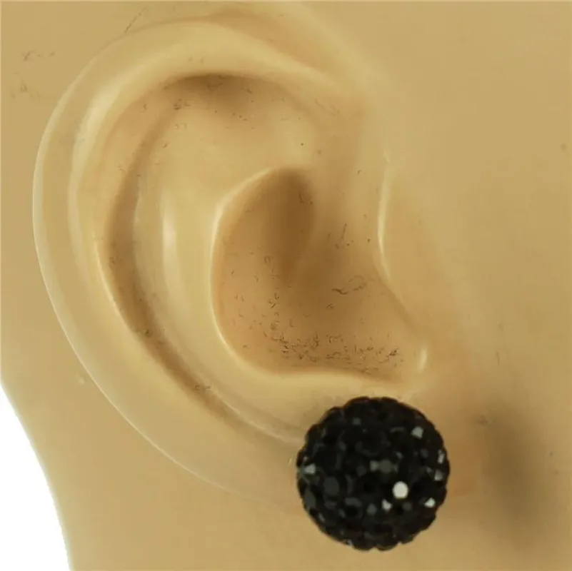 12mm BLACK Rhinestone Ball Stud Earrings ( 03 10 JBK ) sold by Oh My Jewelry