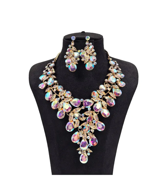TEARDROP GLASS STONE NECKLACE SET ( 0110 2X ) made by Oh My Jewelry