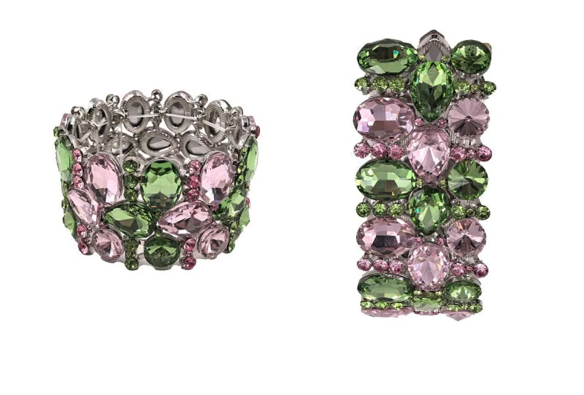 RHINESTONE STRETCH BRACELET PINK GREEN ( 0271 3PG ) sold by Oh My Jewelry