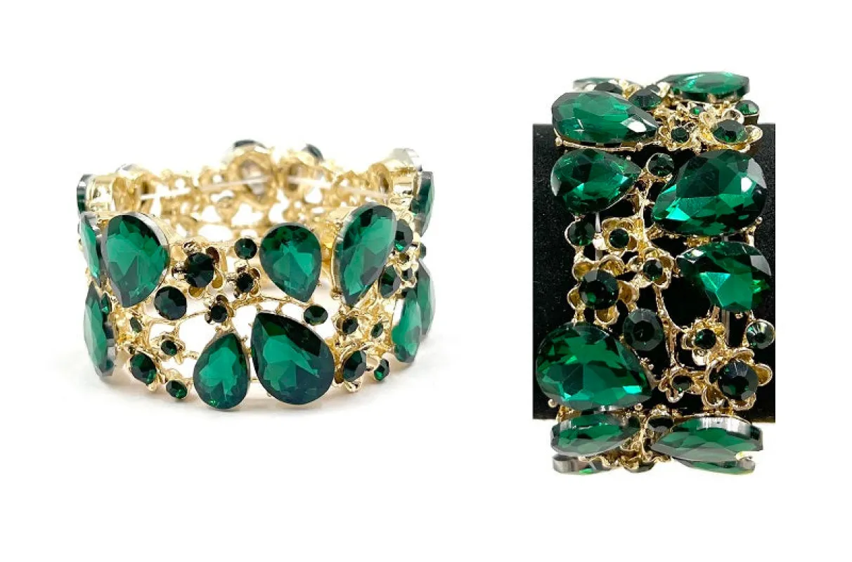 Gold Stretch Bracelet GREEN Rhinestones ( 0115 2G ) sold by Oh My Jewelry