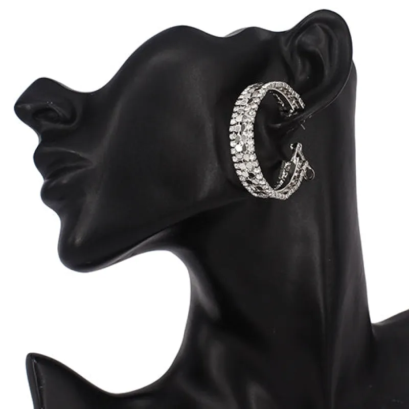 SILVER CLEAR HOOP EARRINGS ( 2271 RDCLR ) sold by Oh My Jewelry