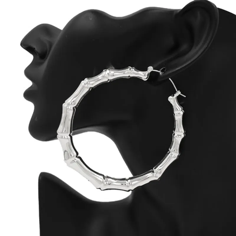 SILVER BAMBOO HOOP EARRINGS ( 3481 RD ) made by Oh My Jewelry