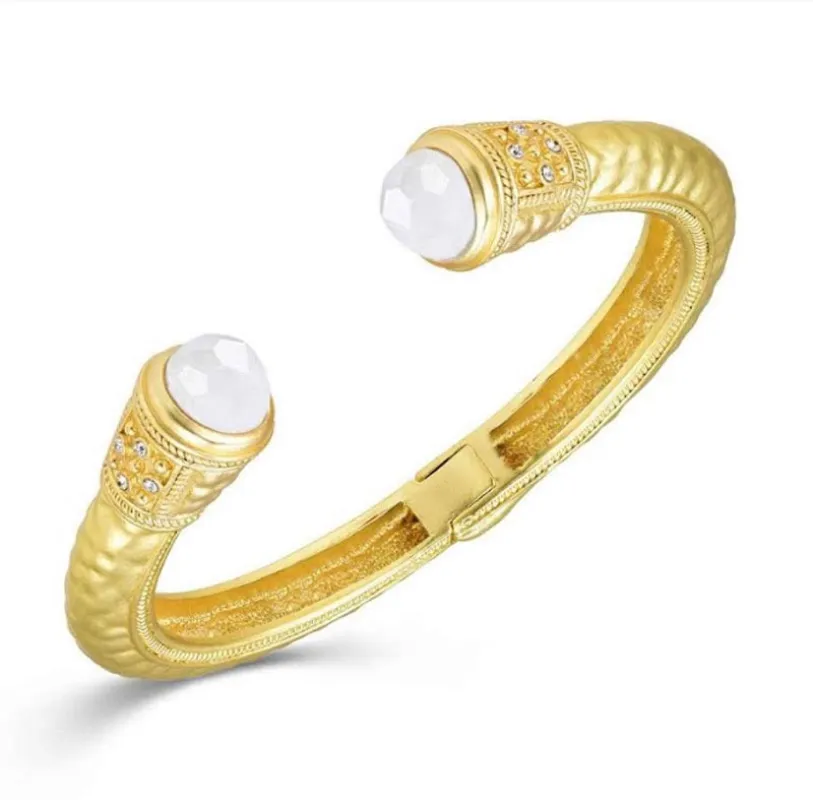 GOLD CUFF BANGLE CLEAR WHITE STONES ( 1354 WOP ) sold by Oh My Jewelry