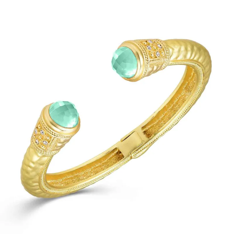 GOLD CUFF BANGLE TEAL STONES ( 1354 TL ) sold by Oh My Jewelry