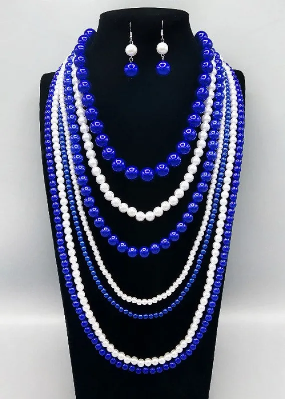 BLUE WHITE PEARL NECKLACE SET ( 3241 BL ) made by Oh My Jewelry