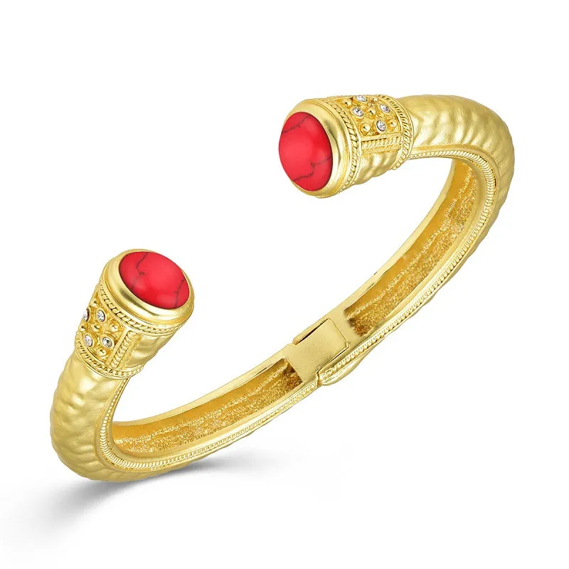 GOLD CUFF BANGLE CORAL STONES ( 1354 CO ) sold by Oh My Jewelry