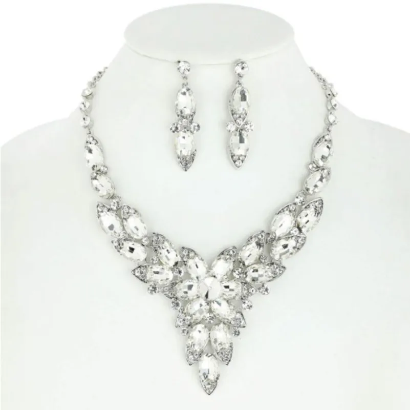 SILVER NECKLACE SET CLEAR STONES ( 10983 RCL ) sold by Oh My Jewelry