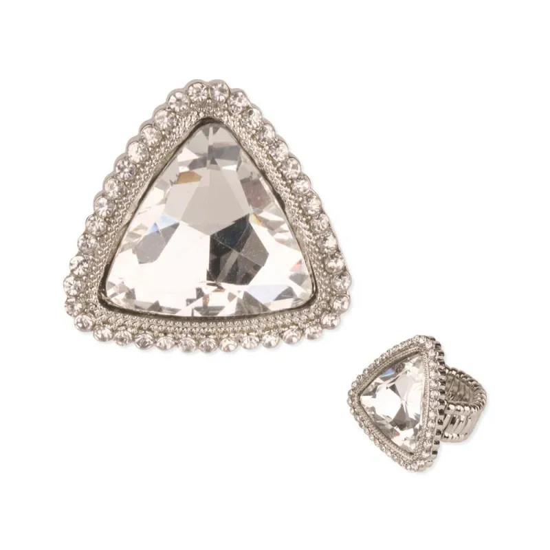 SILVER TRIANGLE STRETCH RING CLEAR STONES ( 55 RCL ) sold by Oh My Jewelry