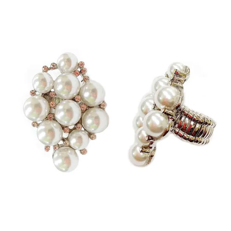 SILVER STRETCH RING WITH WHITE PEARLS ( 215 WH ) sold by Oh My Jewelry