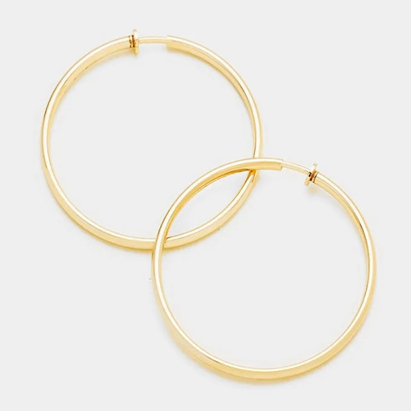 2.25" GOLD CLIP ON HOOP EARRINGS ( 205 MG) sold by Oh My Jewelry