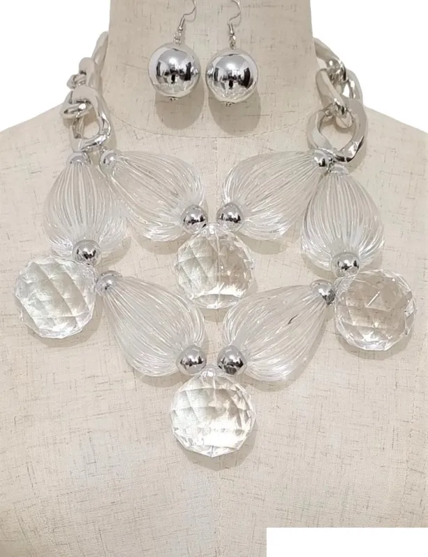 CHUNKY SILVER NECKLACE SET ( 3567 RHCL ) sold by Oh My Jewelry