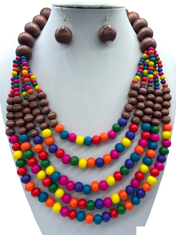 MULTI COLOR WOODEN NECKLACE SET ( 2925 WDMT ) sold by Oh My Jewelry