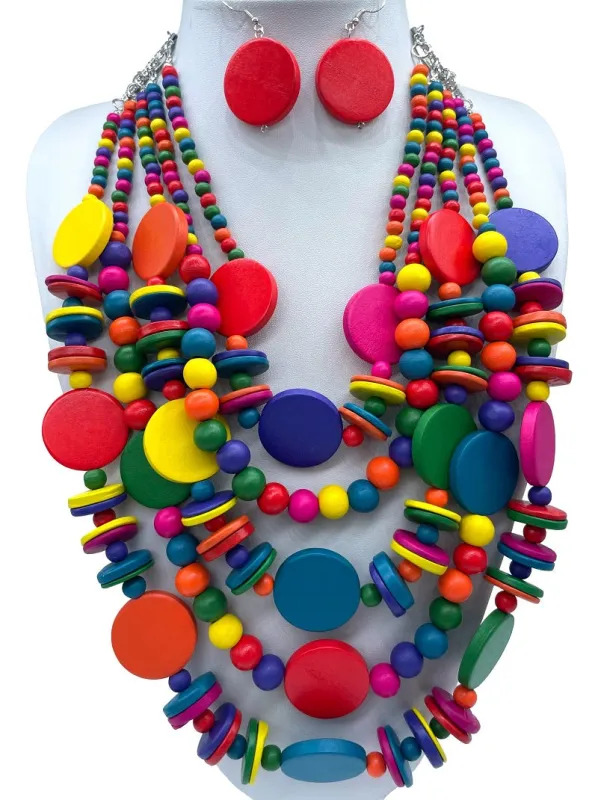 MULTI COLOR WOODEN NECKLACE SET ( 2924 WDMT ) sold by Oh My Jewelry
