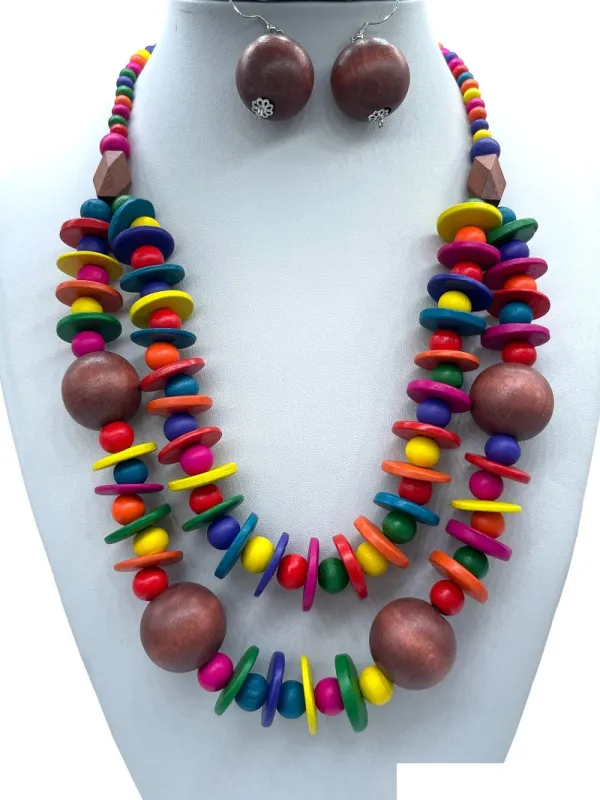 MULTI COLOR WOODEN NECKLACE SET ( 2922 WDMT ) sold by Oh My Jewelry