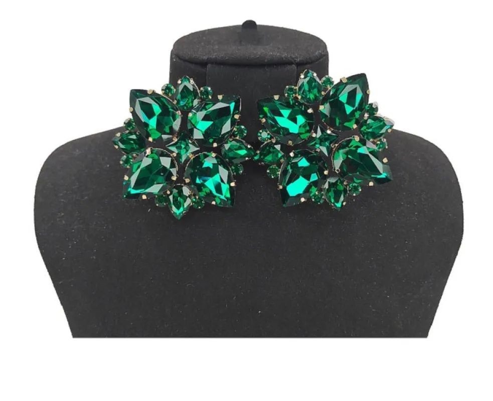 GOLD CLIP ON EARRINGS EMERALD GREEN STONES ( 0450C 2G ) sold by Oh My Jewelry