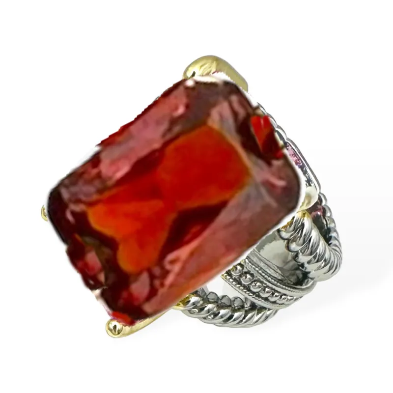 SILVER GOLD RING RED CZ STONE SIZE 10 ( 2148 G10 ) made by Oh My Jewelry
