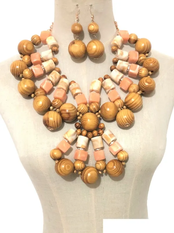 BROWN WOODEN NECKLACE SET ( 3397 LTWD ) sold by Oh My Jewelry