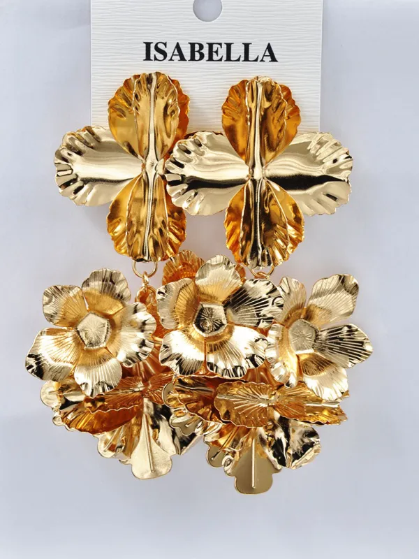DANGLING GOLD METAL FLOWER EARRINGS ( 242442 G ) sold by Oh My Jewelry