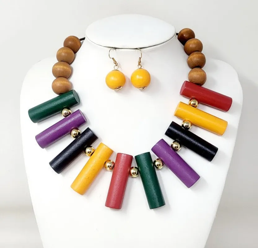 DARK MULTICOLOR NECKLACE SET ( 10847 DMT ) sold by Oh My Jewelry