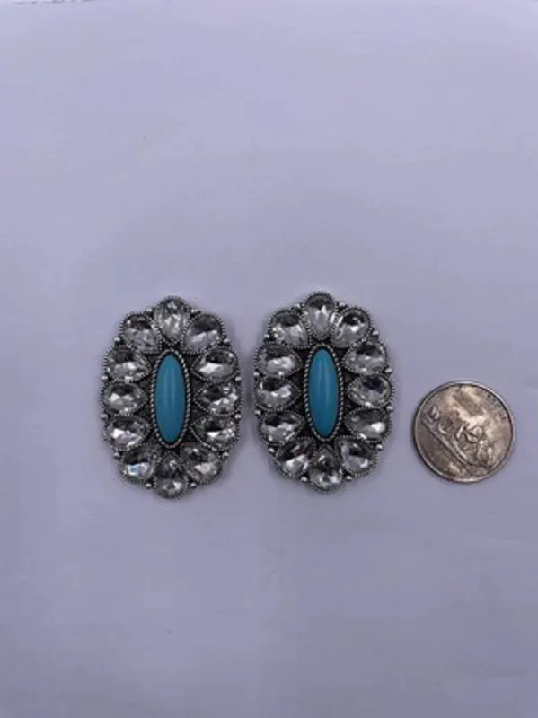 WESTERN DESIGN TURQUOISE CRYSTAL EARRINGS ( 2443 SBTQCR ) made by Oh My Jewelry