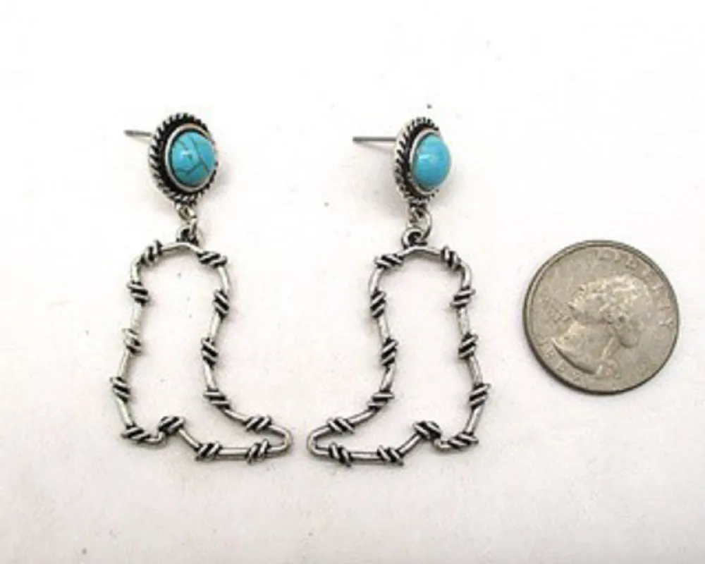 WESTERN COWBOY BOOTS WIRE DANGLE EARRINGS ( 2433 SBTQ ) sold by Oh My Jewelry