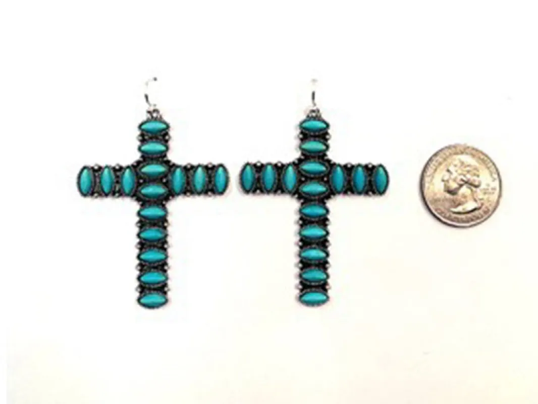 WESTERN CROSS STONE EARRINGS ( 2261 SBTQ ) made by Oh My Jewelry