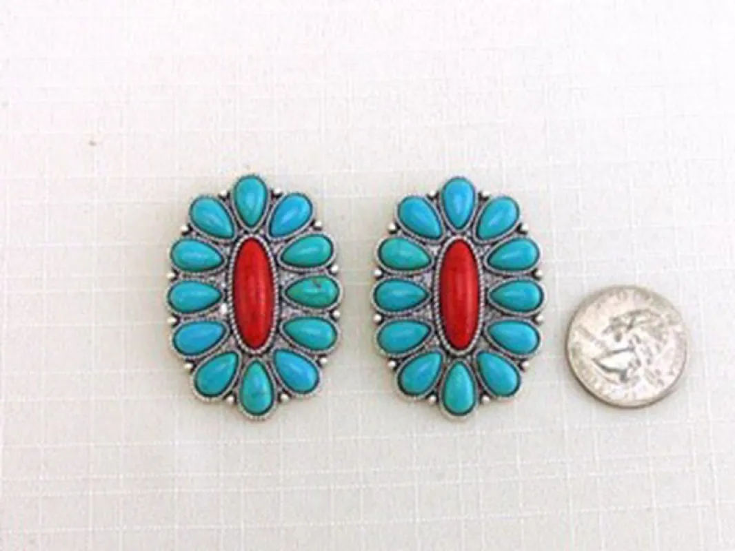 TURQUOISE WESTERN DESIGN EARRINGS ( 0962 SBTQC ) sold by Oh My Jewelry