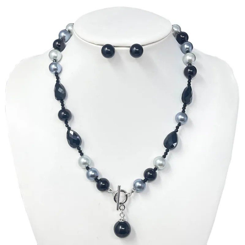 SILVER BLACK PEARL NECKLACE SET ( 10832 RBK ) sold by Oh My Jewelry
