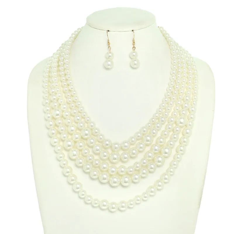 CREAM PEARL NECKLACE SET ( 12646 CR ) sold by Oh My Jewelry