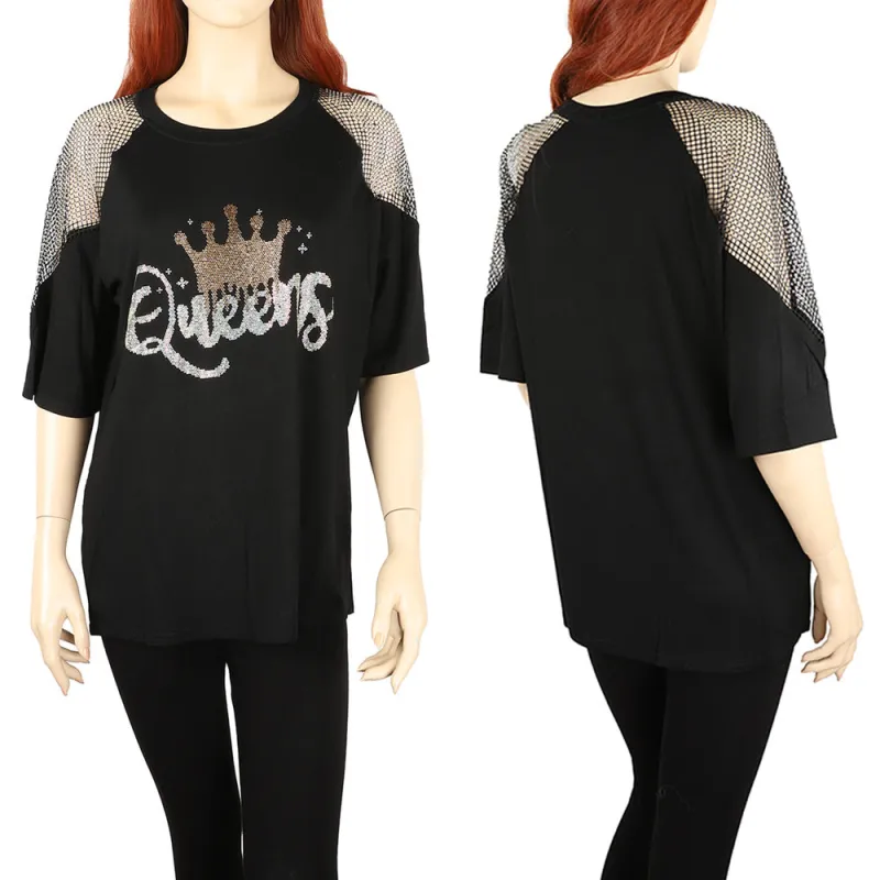 CROWN QUEENS T SHIRT PLUS SIZE ( 1887 BK ) sold by Oh My Jewelry