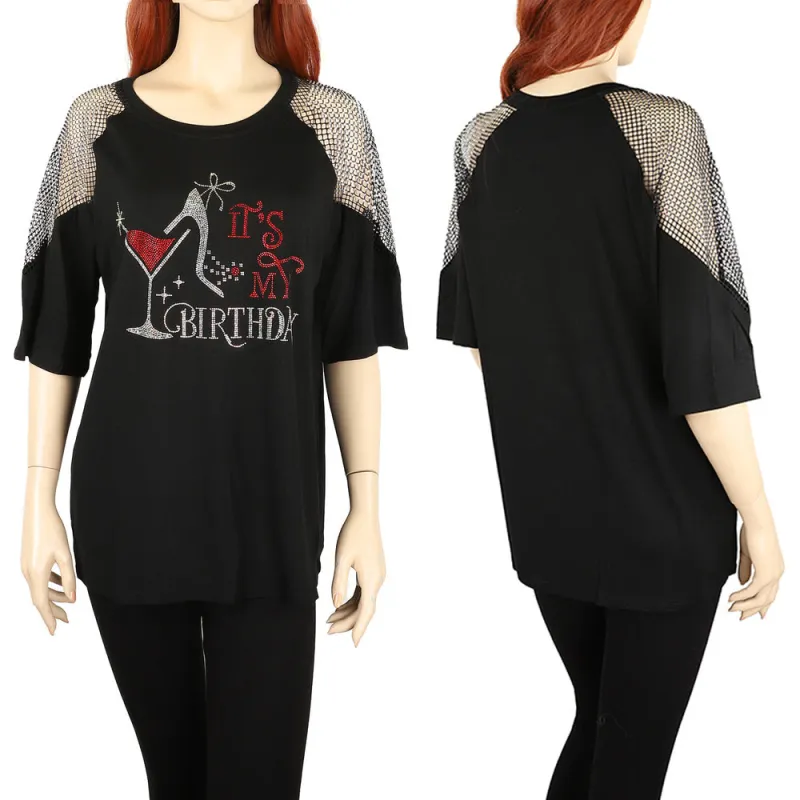 ITS MY BIRTHDAY T SHIRT PLUS SIZE ( 1889 BK ) made by Oh My Jewelry