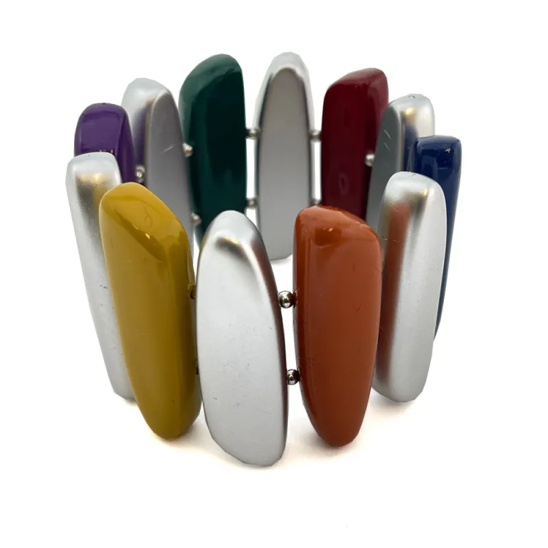 SILVER MULTI COLOR STRETCH BRACELET ( 10077 R ) sold by Oh My Jewelry