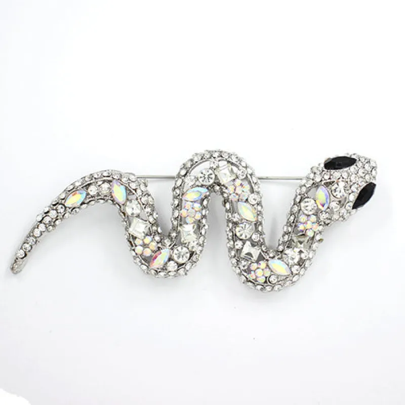 SILVER SNAKE BROOCH CLEAR AB STONES ( 2013 CLR ) sold by Oh My Jewelry