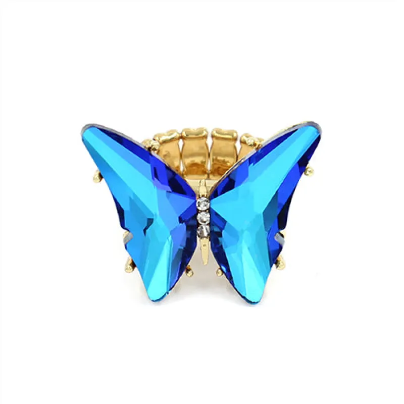 GOLD STRETCH BLUE AB BUTTERFLY RING ( 2005 SAPAB ) made by Oh My Jewelry