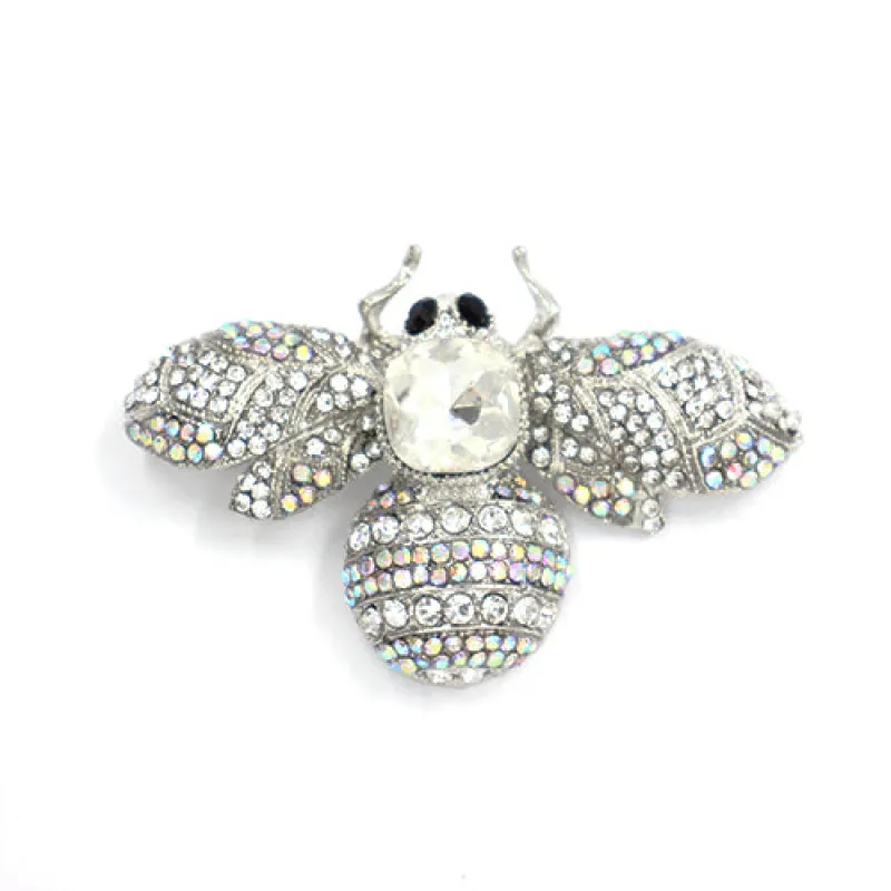 SILVER BEE BROOCH CLEAR STONES ( 2014 CLR ) made by Oh My Jewelry
