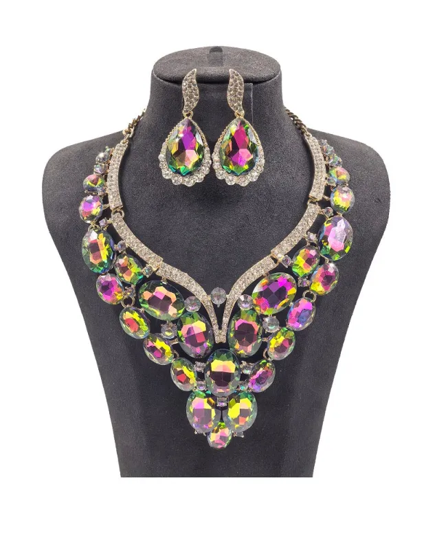 GOLD NECKLACE SET LARGE STONES ( 0093 2GX ) sold by Oh My Jewelry