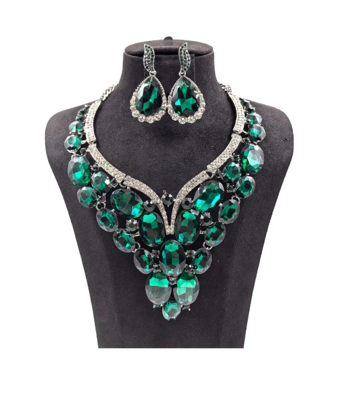 SILVER NECKLACE SET LARGE STONES ( 0093 3G ) sold by Oh My Jewelry