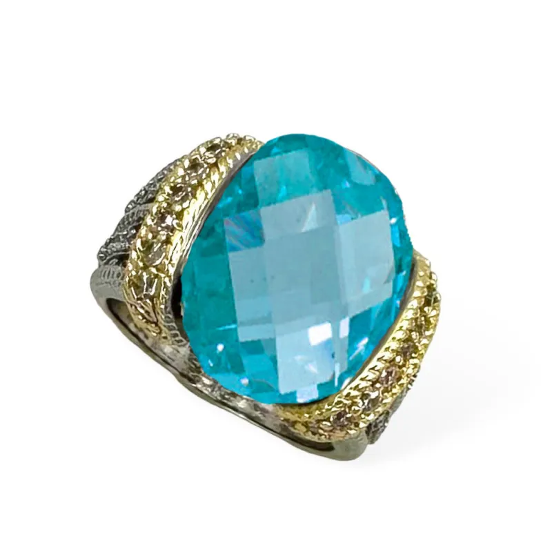 SILVER GOLD RING BLUE STONE SIZE 10 ( 2123 KB-10 ) sold by Oh My Jewelry
