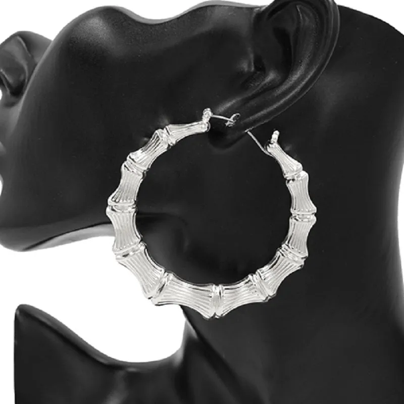 SILVER BAMBOO HOOP EARRINGS ( 4404 60RD ) made by Oh My Jewelry