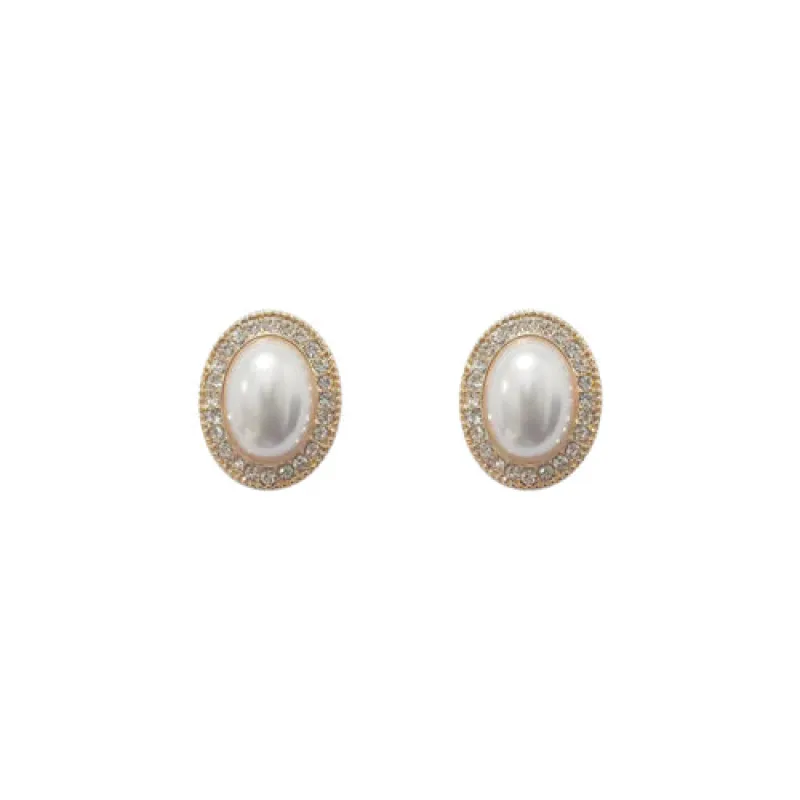GOLD PEARL EARRINGS CLEAR STONES ( 28454 WHG ) sold by Oh My Jewelry